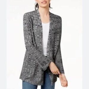 Eileen Fisher Black Gray White Knit Silk Linen Blend Open Front Cardigan Sz S
